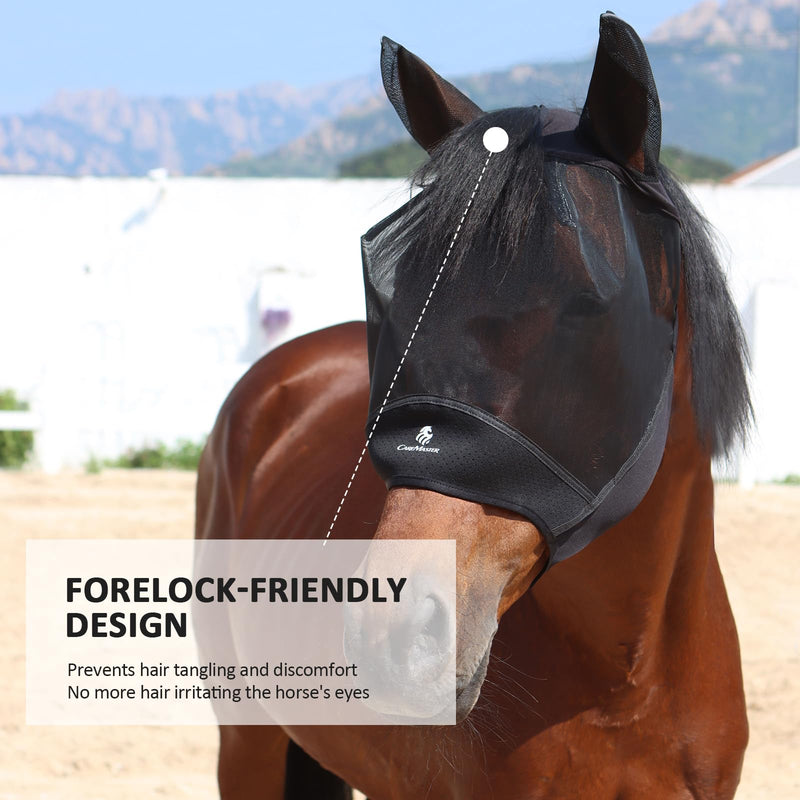 CareMaster Horse Fly Mask Large Space Fly Mask Breathable UV Protection Equine Mask with Reflective Features on Ears Mars Black M Medium - BeesActive Australia