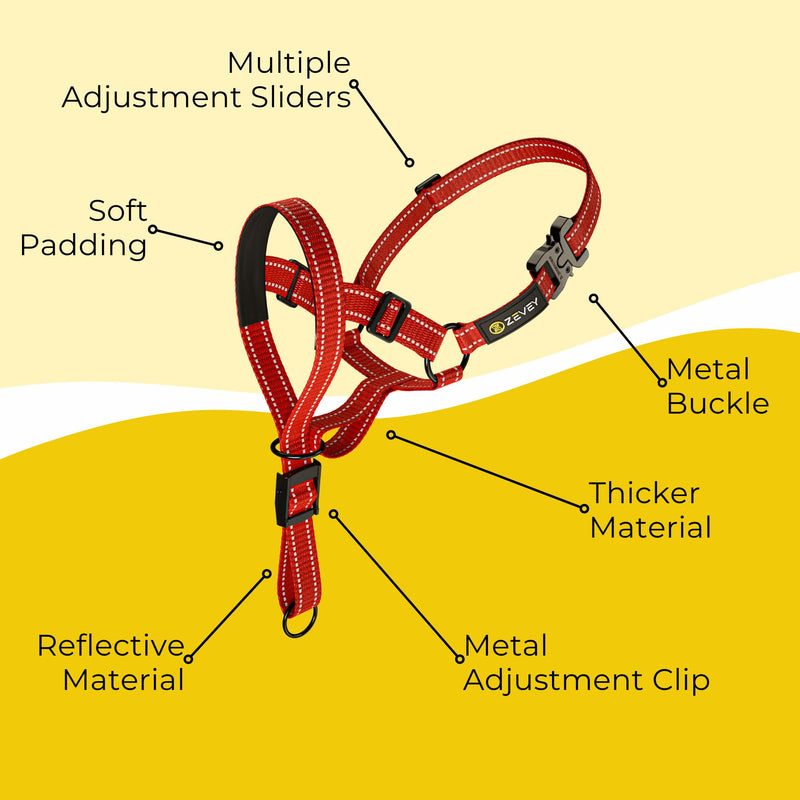 Dog Headcollar with Leash and Safety Strap Stops Heavy Pulling On The Leash Padded Reflective Head Halter for Small Medium Large Dogs Adjustable Head Harness for Training and Walking, (XL, RED) XL - BeesActive Australia
