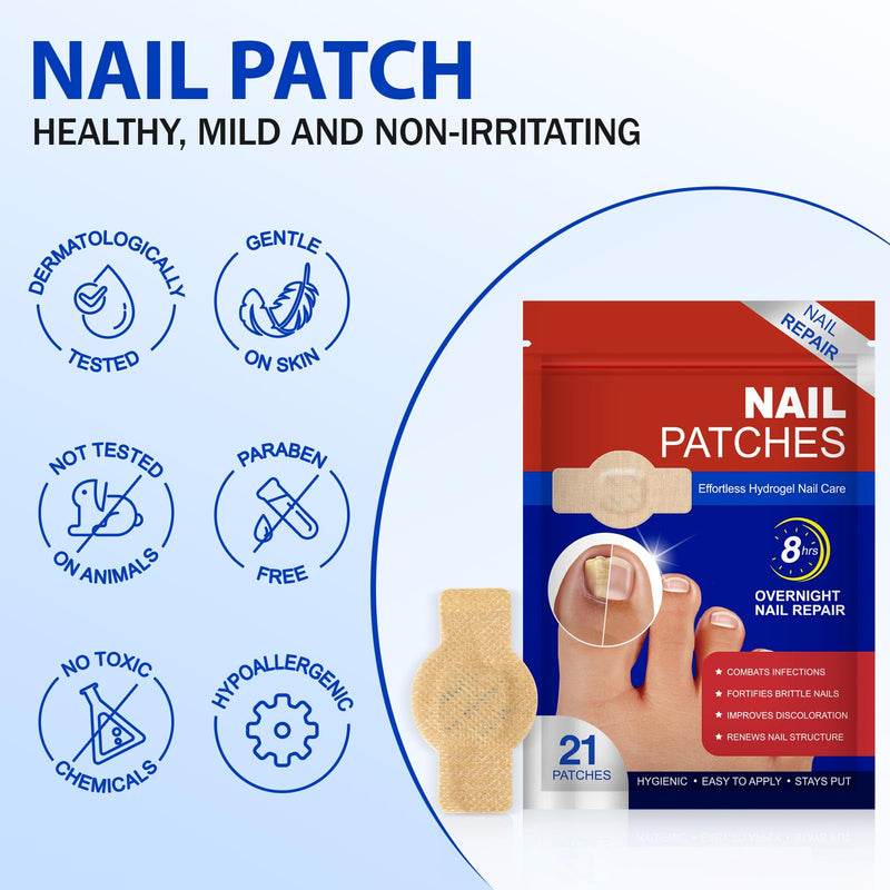 Nail Patches for Toenails, 42PCS Nail Ingrown Toenail Treatment - 8-Hour Overnight Hydrogel Repair for Toenail & Fingernail, Strengthen Brittle Nails, Nail Treatment Patches for Toenail 21 Count (Pack of 2) - BeesActive Australia