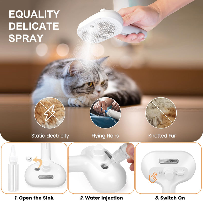 Cat Steam Brush for Shedding,Spray Cat Brush with USB Rechargeable Self Cleaning Cat Brush with Steam Suitable for Long and Short Hair Dogs and Cats to Remove Tangled and Loose Hair Flying Hair White - BeesActive Australia