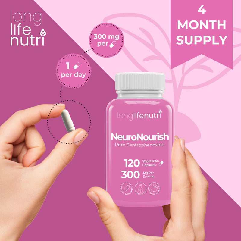 NeuroNourish (Centrophenoxine) 300mg - 120 Vegetarian Capsules, 4-Month Supply, Natural Nootropic for Strengthening Memory, Focus, & Cognitive Function, GMP Certified, Made in USA 120 Count (Pack of 1)