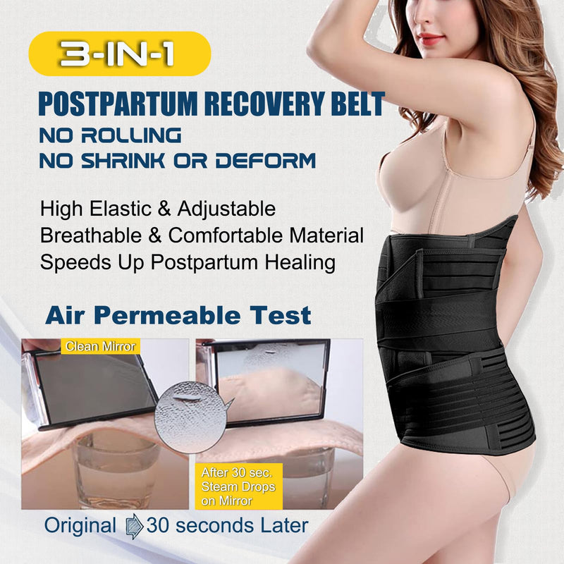 3 in 1 Postpartum Belly Band - Postpartum Belly Support Recovery Wrap, After Birth Brace, Slimming Girdles, Body Shaper Waist Shapewear, Post Surgery Pregnancy Belly Support Band (S/M, Black) S/M - BeesActive Australia