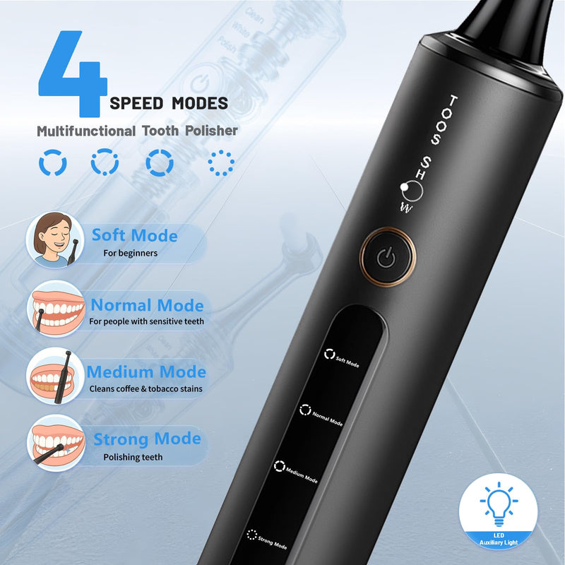Tooth Polisher with Remineralization Gel, USB Rechargeable Teeth Whitening Kit for Cleaning and Whitening, 6 Polishing Pastes, 5 Brush Heads, LED Light, Travel Case, 4 Speeds, Easy at-Home Dental Care - BeesActive Australia