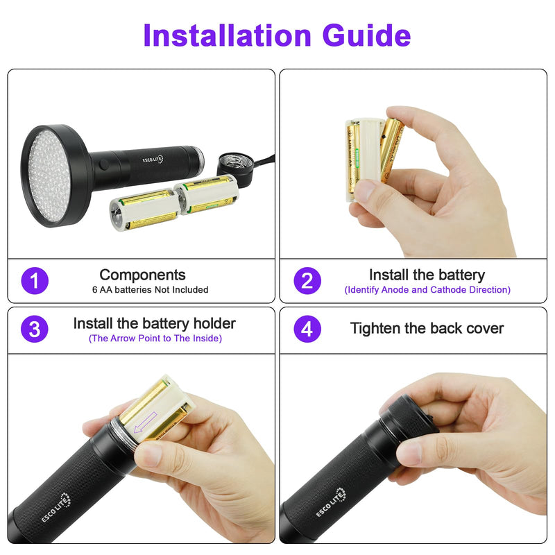 ESCO LITE UV Black Light Flashlight, Powerful 128LED Handheld Ultraviolet Flashlight Upgraded Bright Blacklight Detector for Dog Urine, Scorpion and Bed Bug - BeesActive Australia