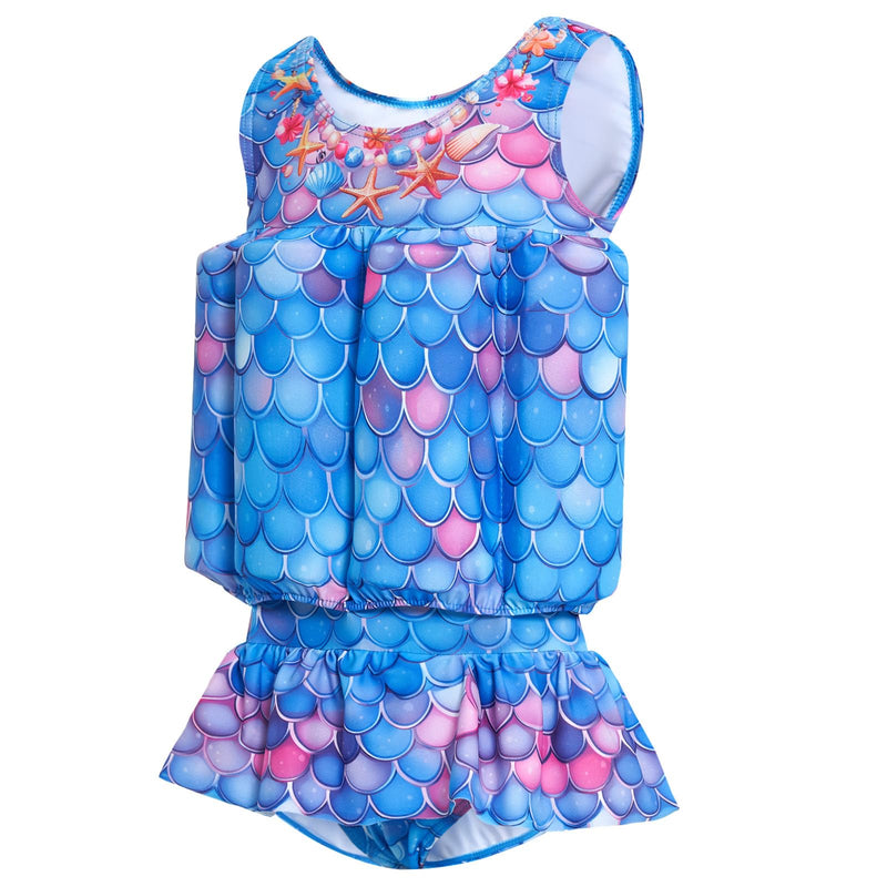 Baby Girls Swimsuit with Floatation Toddler One Piece Swimsuits Kids Swim Vest Swimwear Float Suit 4-5T Blue Purple - BeesActive Australia