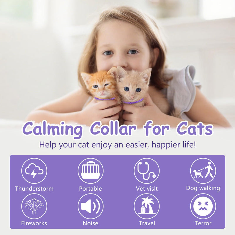 Calming Collar for Cats 4-Pack Cat Calming Collar Adjustable Soother Anxiety Relief Waterproof cat Calming Products 30-Day Stress Relief (Purple) purple