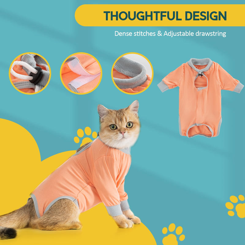 Avont Cat Recovery Suit Kitten Onesie with Sleeves Front Post Surgery Alternative Surgical Spay Suit for Female Cats Post Surgery Skin Disease Protection Gray Coral L - BeesActive Australia