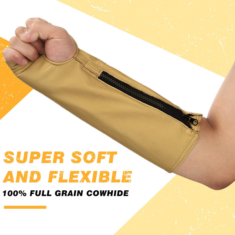 Suhine 2 Pairs Leather Arm Guards Leather Welding Work Sleeves Cut Resistant Arm Protectors for Thin Skin Bruising Men Women(Large) Large