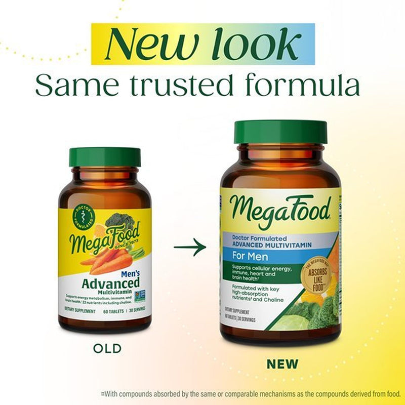 MegaFood Advanced Multivitamin for Men, Doctor Formulated, 120 Tablets | Immune Support, Cellular Energy, Heart & Brain Health, Choline, Methylfolate, Vitamin C, D3, Zinc, Vegetarian, 60 Servings 120 Count (Pack of 1)