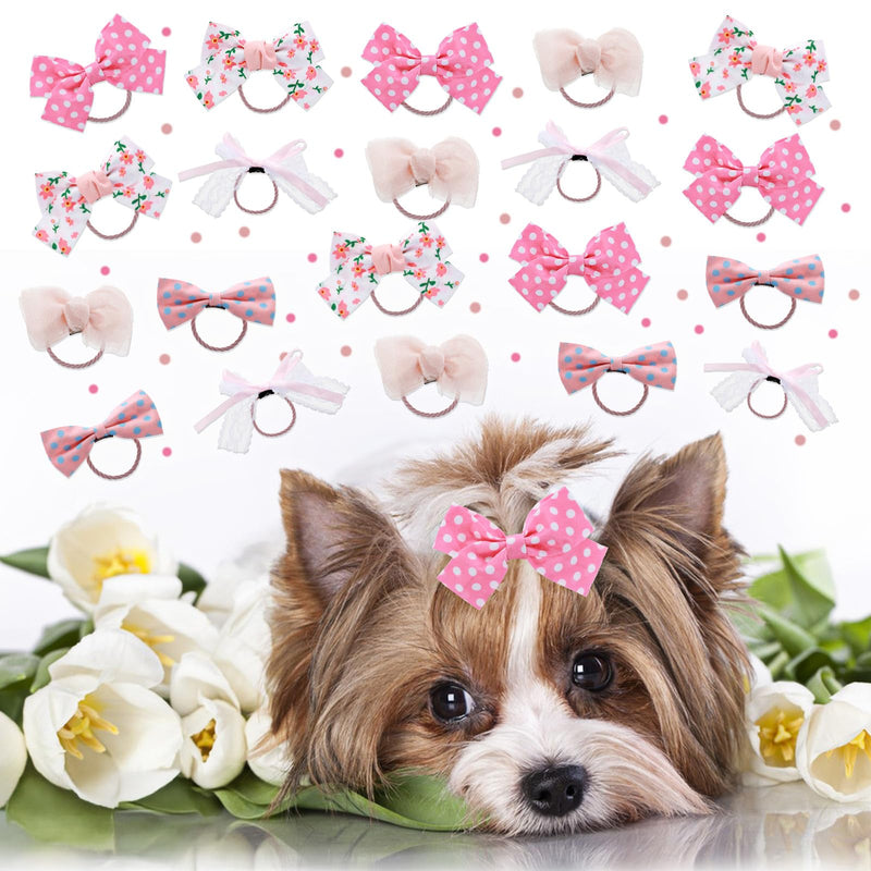 20 Pcs Dog Hair Bow Pink Dog Bows Small Size Dog,Cute Bowknot with Rubber Bands,Puppy Bows, Bowknot Top Knot Dog Hair Accessories(5 Styles) - BeesActive Australia