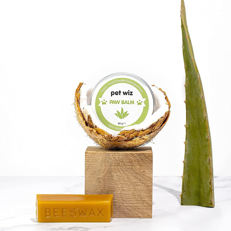 pet wiz Paw & Nose Balm for Dogs & Cats - Organic & Natural Ingredients - Organic Paw and Nose Balm for Dogs and Cats - Coconut Oil, Shea Butter, Vitamin E & Aloe (60g ℮)