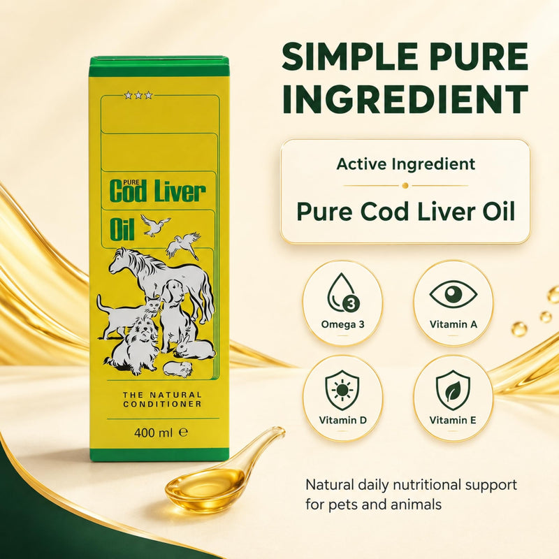 Pure Cod Liver Oil (2 Pack | 450ml each) – Omega 3 Supplement for Horses, Birds, Dogs & Cats – Supports Coat, Skin, Joints & Energy