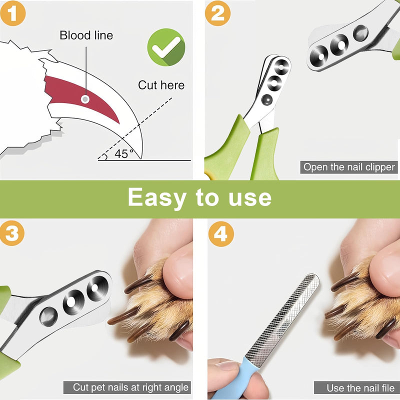 JAONLD Cat Claw Scissors with Protection, Cat Claw Cutter with 2mm & 4mm Hole, Cat Nail Scissors Professional Cat Claw Cutter Cat Nail Clipper for Cats, Puppies, Rabbits with File (Green) - BeesActive Australia