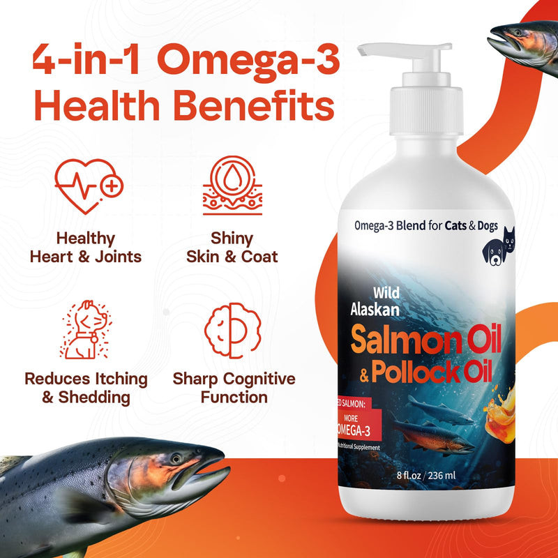 Wild Alaskan Omega 3 Salmon Oil for Dogs - Fish Oil for Dogs Natural Liquid - Must-Have Cat & Dog Essentials for Health - Cat and Dog Supplies Supports Skin & Coat - 8 Fl. Oz 8 fl oz