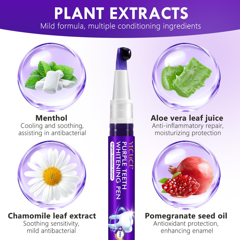 Teeth Whitening Pen 6 Pack, Professional Purple Teeth Whitening Gel for Rapid Stain Removal, No Sensitivity Formula for Sensitive Teeth, Mint Fresh Breath