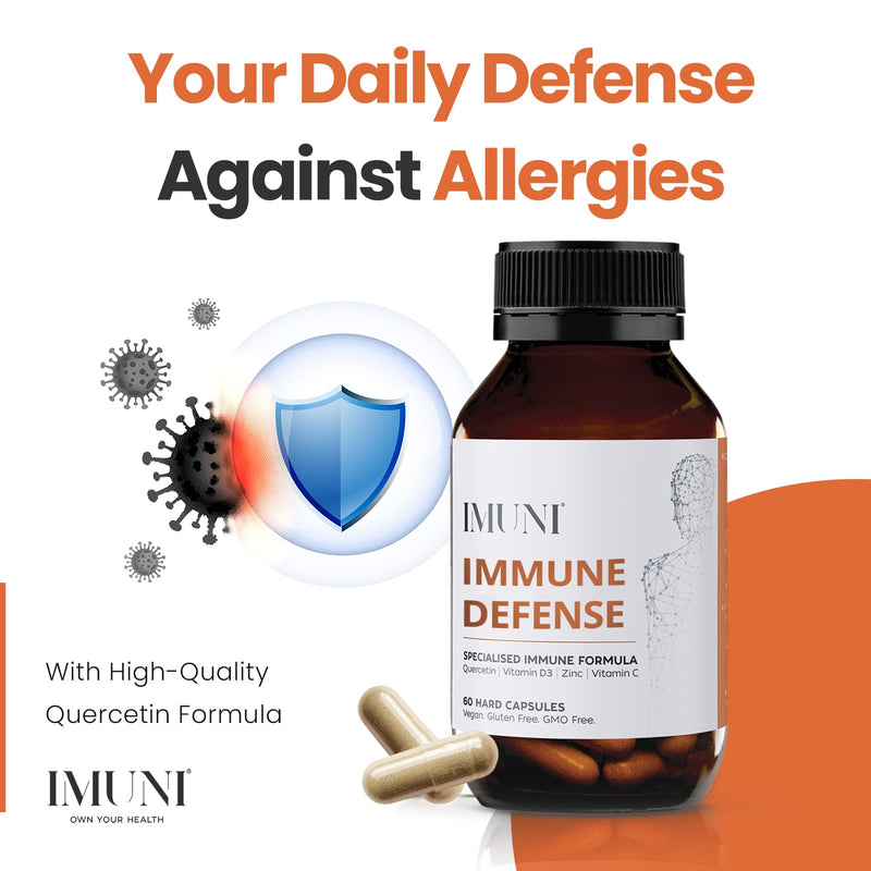 IMUNI Allergy Support & Immune Defense | Quercetin Supplement | Seasonal Allergy Support | Supports Histamine Balance | Daily Immune Support | Vitamin C, Zinc & Herbal Formula | 60 Vegan Capsules