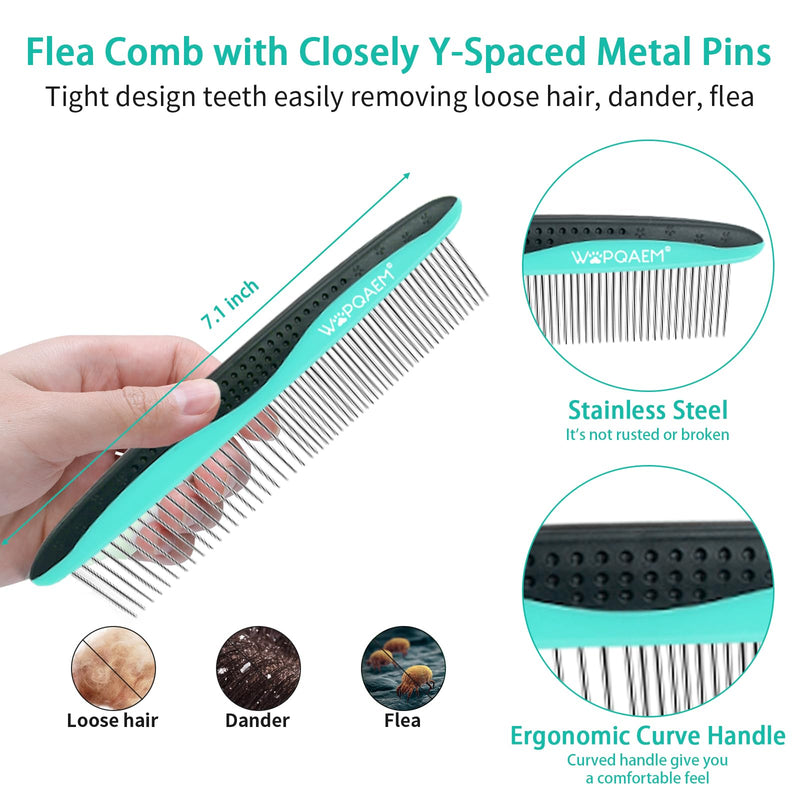 Dog Brush Kit for Grooming Short & Long Haired Dogs & Cats, 5 in 1 Pet Grooming Set for Small Animals, 5 PCS Puppy Self-Cleaning Slicker Brush and Pet Comb for Shedding Medium & Large Dogs Green 5 PCS - BeesActive Australia