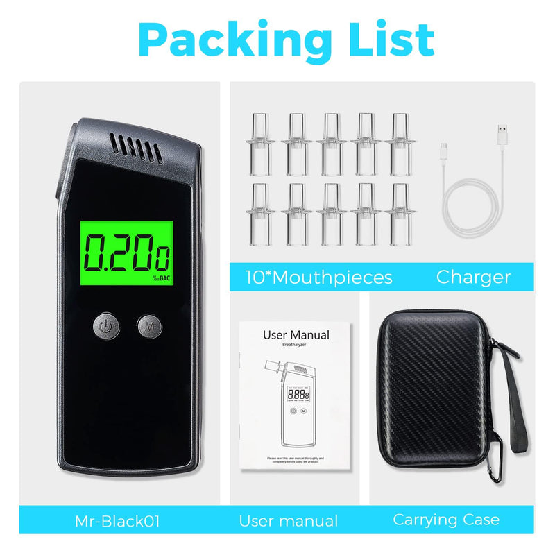 Breathalyzer,Portable Alcohol Tester with USB Rechargeable,Professional-Grade Accuracy Breathalyzer with LCD Digital Display(10 Mouthpieces) - BeesActive Australia