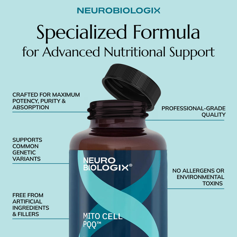 Neurobiologix Mito Cell PQQ Energy & Focus, CoQ10 & NADH, 60 Capsules | Vitamin C, Acetyl L-Carnitine & Antioxidants, Mitochondrial Support