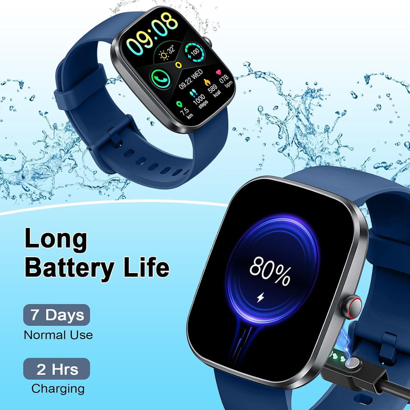 Smart Watch(Answer/Make Call), 1.91" Smartwatch for Men Women, NEW Fitness Watch with 110+ Sport Modes, Fitness Activity Tracke with Pedometer/Sleep Monitor/Heart Rate/IP68 Waterproof, for Android iOS Deep Blue - BeesActive Australia