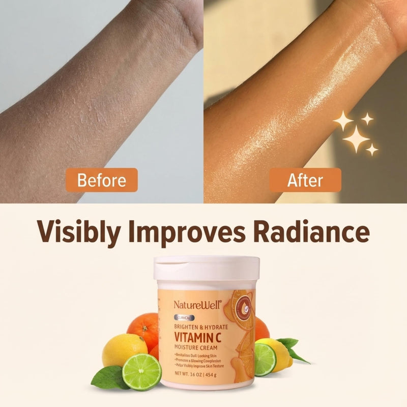 NatureWell Clinical Vitamin C Brighten & Hydrate Moisturizing Body Cream | Hydrating Face & Body Lotion with Coconut Oil, Helps Improve Uneven Skin Tone & Dark Spots, Anti-Aging Moisturizer 10 Ounce (Pack of 1)