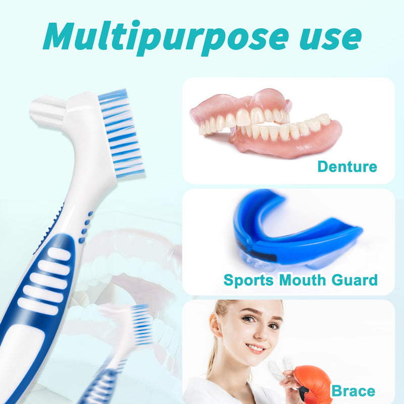 6 Pcs Denture Brush Set for False Teeth, Denture Toothbrushes with Double Sided Design, Denture Cleaning Brush with Multi-Layered Soft Bristles and Rubber Anti-Slip Handle, 4 Colors - BeesActive Australia