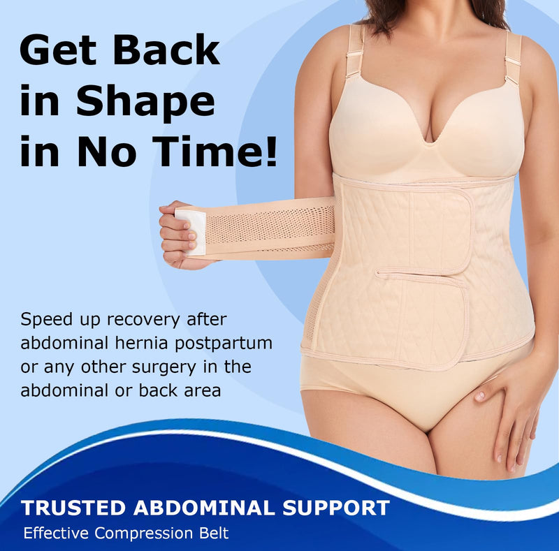 Moolida Abdominal Binder Post Surgery Postpartum Belly Band Belly Wrap Hernia Belt Stomach Compression Wrap C-Section,Nude,S/M Nude S/M