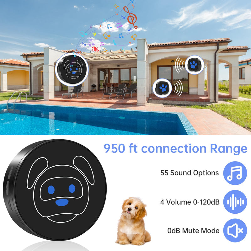 Dog Door Bell for Potty Training, Wireless Dog Doorbell Ring to Go Outside, IP65 Waterproof Touch Button, 50 Melodies & 1000 Feet Range Black 1 Reciever 1 Transmitter - BeesActive Australia