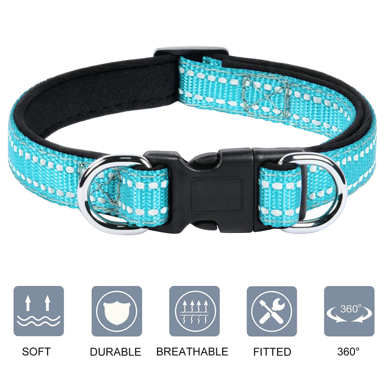 AUAUY Reflective Dog Collar, Adjustable Breathable Dog Collar, Soft Padded Neoprene Nylon Dog Collar with Double D-Ring and AirTag Case for Small Medium Large Dogs (Blue-S) Blue S(11.4-17.7"/29-45cm) - BeesActive Australia