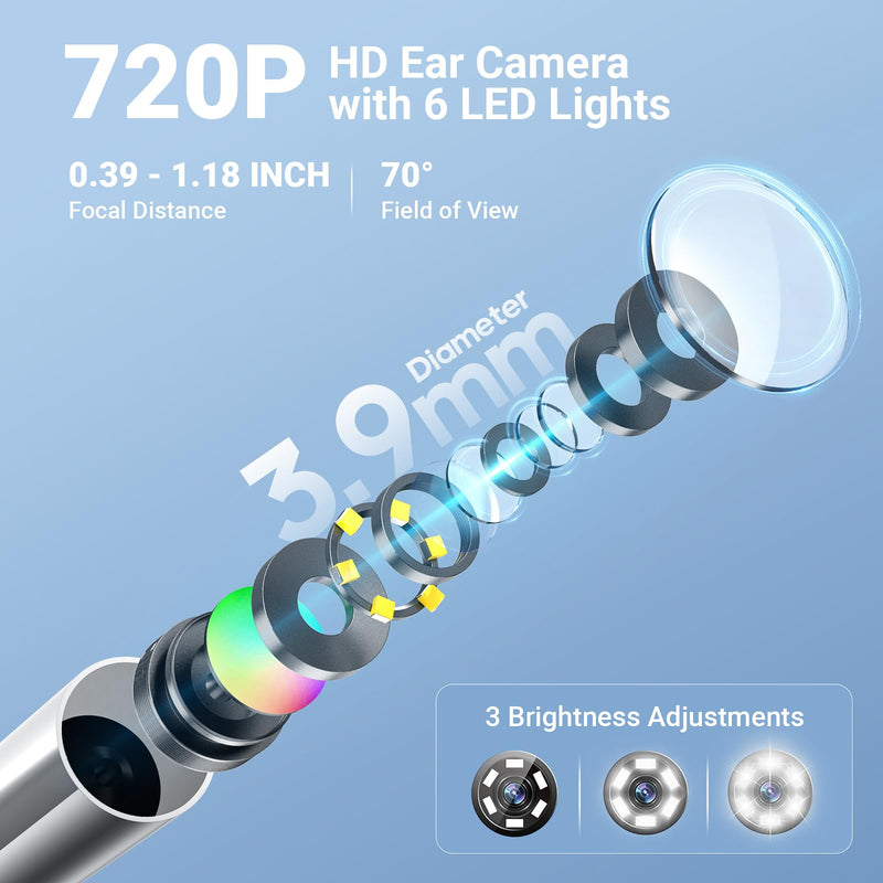 ScopeAround Otoscope with Light, 720P HD Ear Cleaning Camera & 6 LED Lights Ear Scope, Digital Otoscope with Camera, Smart Endoscope, Plug & Play, USB-C Port - BeesActive Australia