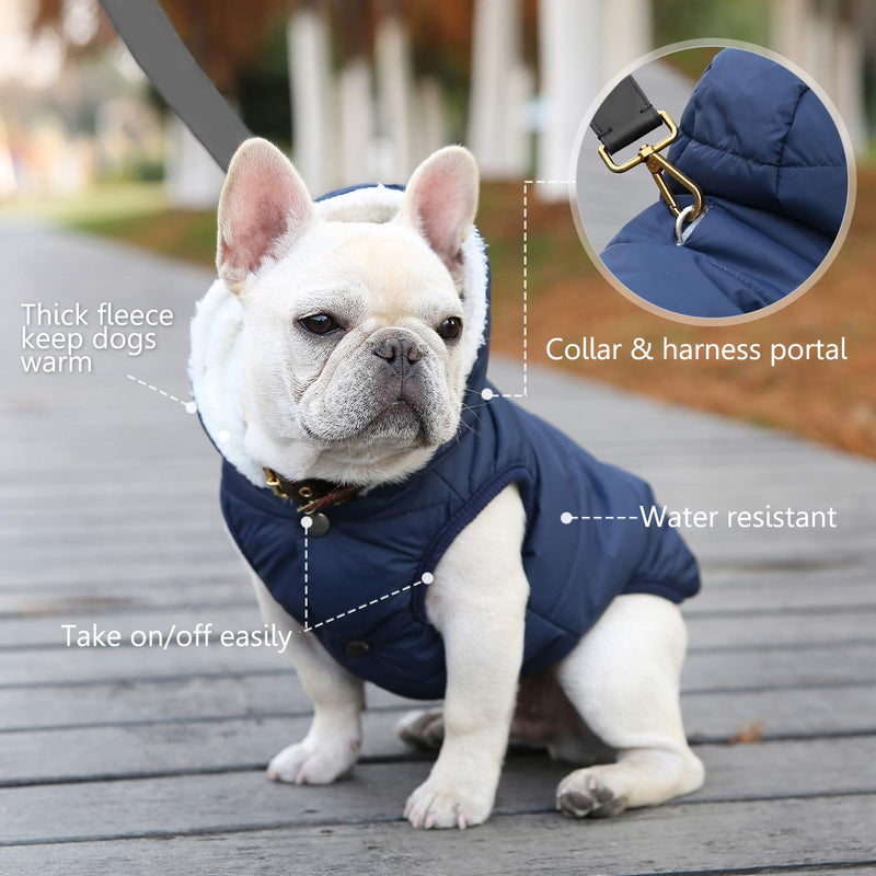 Dog Fleece Hoodie, Windproof Waterproof Dog Coat Fleece & Cotton Lined Warm Dog Jacket, Cold Weather Pet Apparel Clothes Vest for Small Medium Large Dog (L: Length 15", Chest 17.3"-20", Blue) L: Length 15", Chest 17.3"-20" - BeesActive Australia