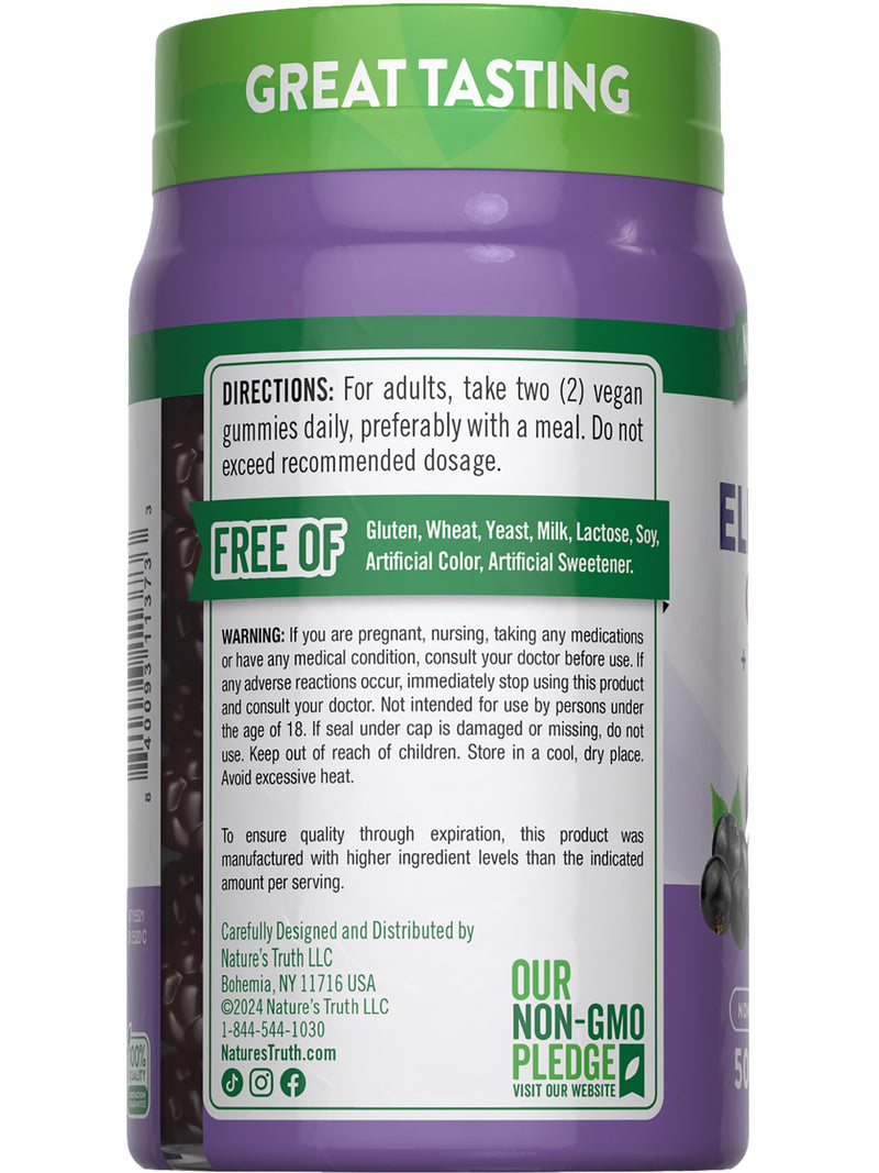 Nature's Truth Black Elderberry Gummies | 50 Vegan Gummies | with Vitamin C and Zinc | Berry Flavor | Vegan, Non-GMO, and Gluten Free Supplement | with Vitamin C and Zinc | Berry Flavor | Vegan, Non-GMO & Gluten Free Supplement 50 Count (Pack of 1)
