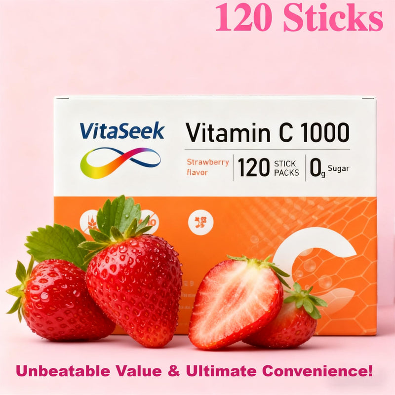 Vitamin C 1000mg Powder Packets Sugar Free Drink Mix Individual Serving Sticks Strawberry Flavors On The Go Immune Support for Adults 120 Count 120 sticks