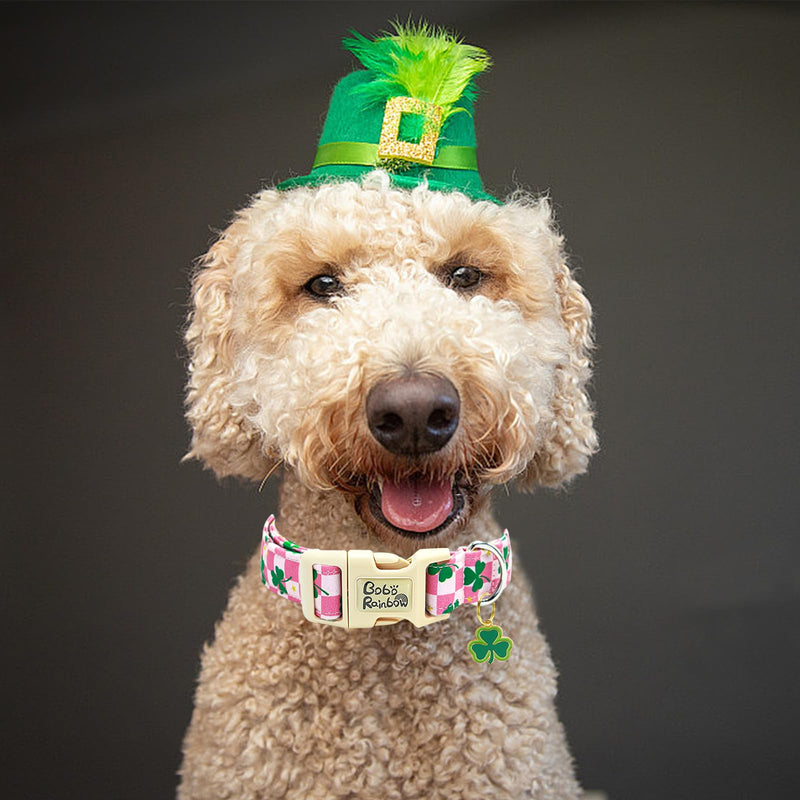 St Patrick's Day Dog Collar-Trefoil Dog Collar Spring Pet Collar Adjustable Cute Pet Collar Soft Pink Dog Collar Holiday Puppy Collar Geen Cotton Necklace Gift for Large Dogs Large (Pack of 1) TrefoilⅡ - BeesActive Australia