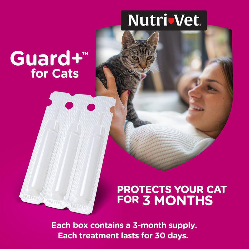 Nutri-Vet Guard+ for Cats, Flea and Tick Prevention Spot On Drops, Topical Treatment for Cats 1.5 lbs and Up, Kitten Essentials, Waterproof Formula, 3 Monthly Doses, 90 Days of Protection