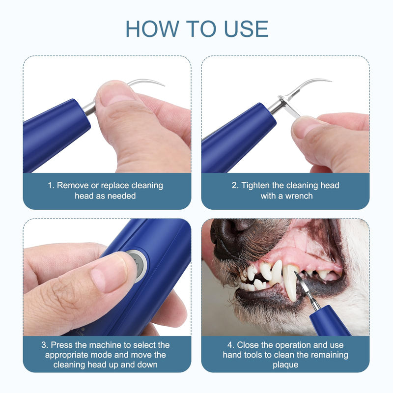 Upgraded Plaque Remover for Teeth, Electric Pet Teeth Cleaning Kit, USB Charging Dog Tooth Brushing Kit, 5 Modes, IPX6 Waterproof Pet Ultrasonic Toothbrush Cleaner for Dogs Cats (Blue) Blue