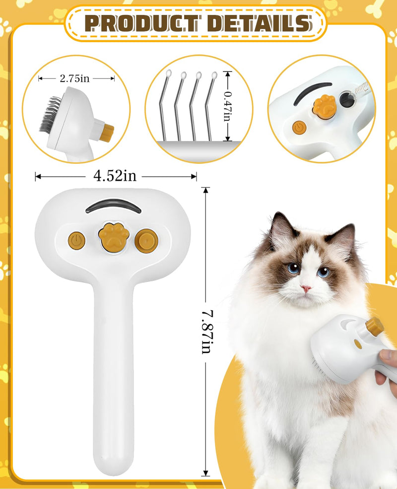 Cat Steam Brush for Shedding Cat Gifts for Cat Lovers Women, 3 In 1 Steamy Pet Grooming Brush with Release Button and Tank for Indoor Long and Short Hair Dogs and Cats White - BeesActive Australia