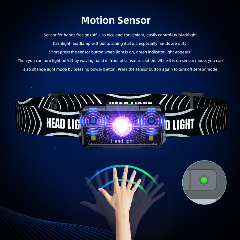 SEVENKA 2 UV Headlamp Flashlight Black Light, Rechargeable LED Hand Free Mini UV Blacklight 395nm Head Light with White & Ultraviolet Light, Detector for Pet Dog/Cat Urine Stains,Bed Bug,Scorpions - BeesActive Australia