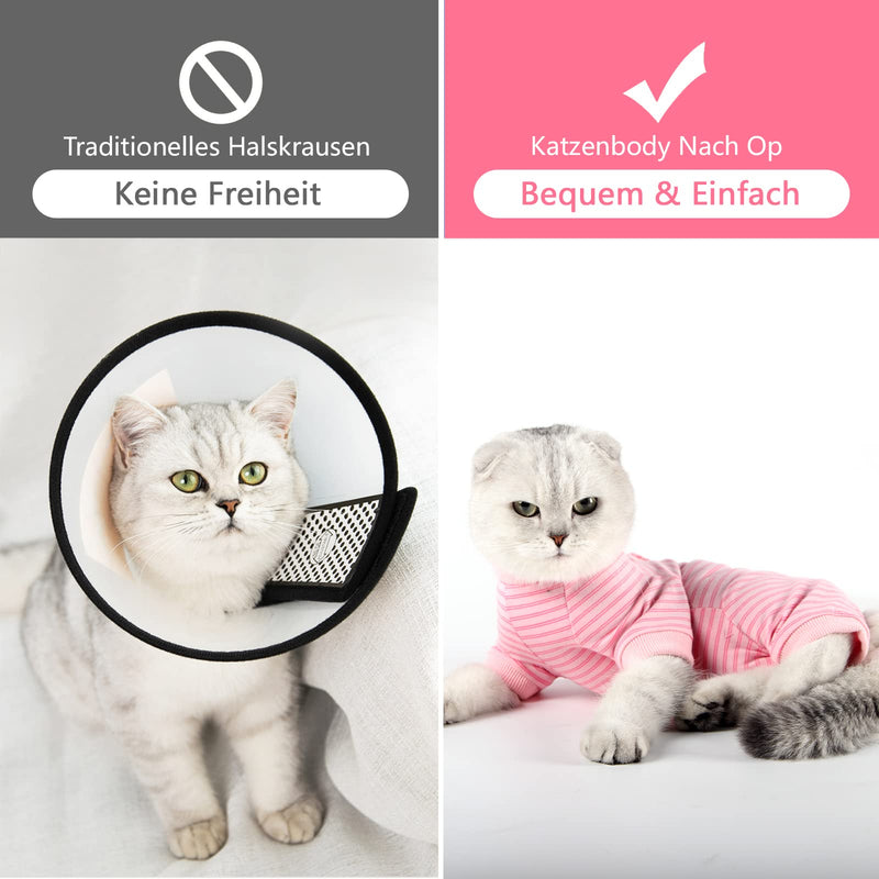 HEYWEAN Cat Bodysuit After Surgery Castration Cat Bodysuit Stripes Long-Sleeved Cat Clothing Neck Collar Alternatives Cat Bodysuit for Cats Surgery Anti-Licking After Surgery Wear M Pink - BeesActive Australia