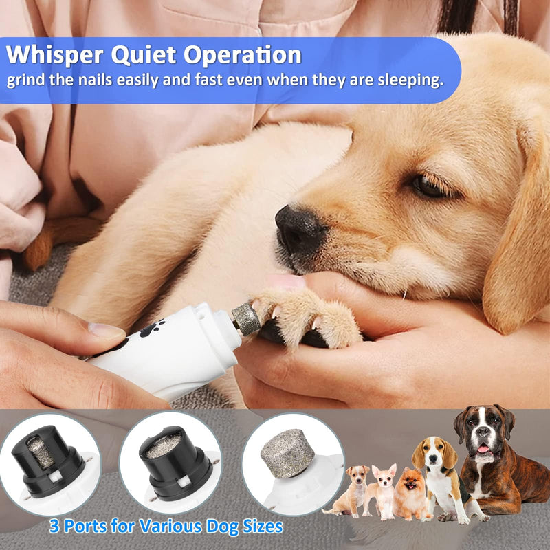 YABIFE Dog Nail Trimmers and Dog Nail Clippers Kit, Whisper Quiet Electric Grinder with Light, for Small, Medium, Large Dogs, Cats Toenail Grooming, 3 Speeds AB-blue scissor - BeesActive Australia