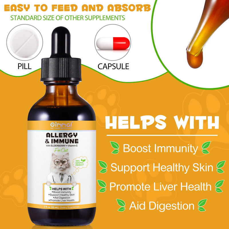 Allergy Relief for Cats, Cat Itch and Immune Drops, Naturally Support Skin Allergy Treatment, Effective Seasonal Allergy Relief, Liquid Form (2 fl.oz)