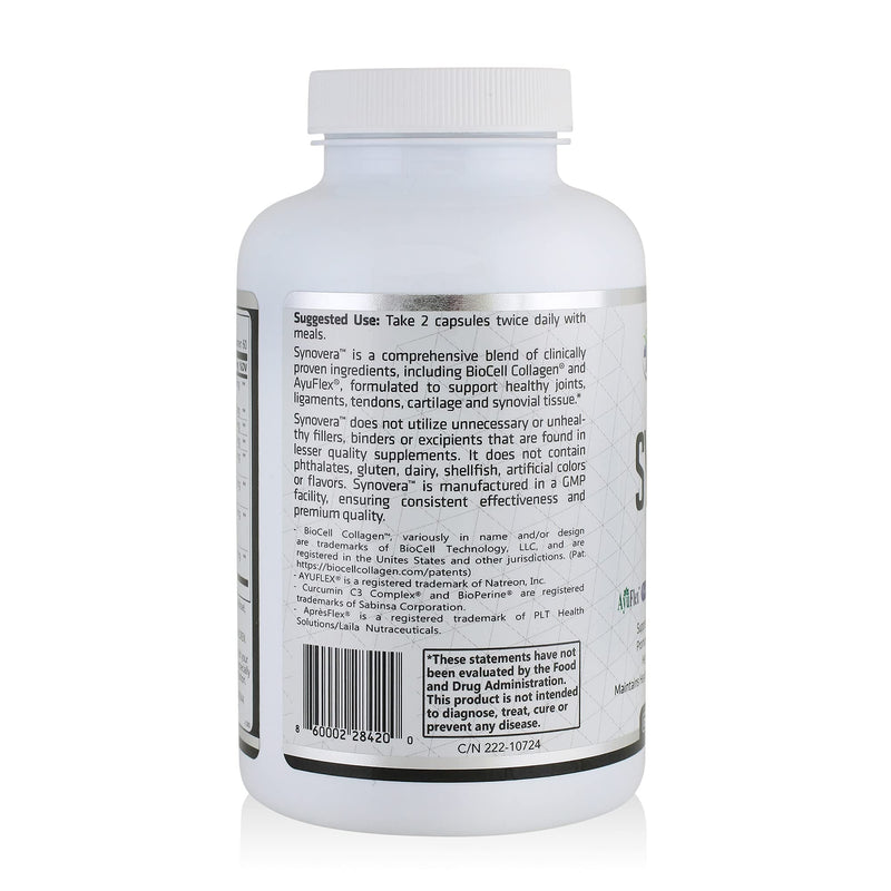 Synovera - Joint Support Complex with Turmeric Extract & Collagen - Mobility & Flexibility - Healthy Joints, Tendon, Ligament, and Synovial Tissue - Dietary Supplement - 120 Caps