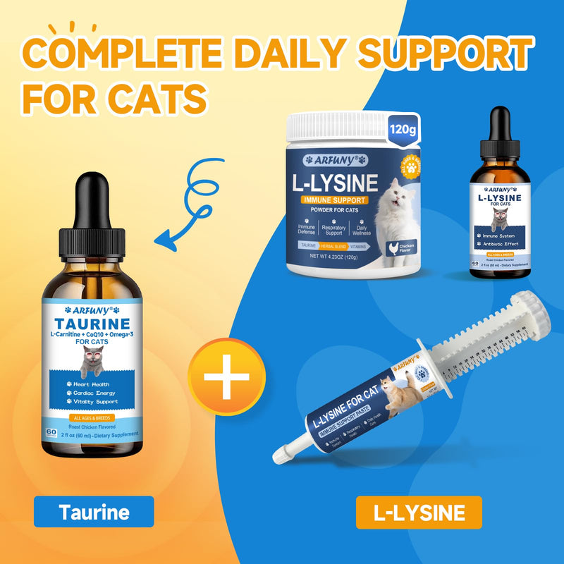 Taurine for Cats - Taurine Supplement for Cats Heart Health, Cardiac Function, Immune System Support - with L-Carnitine, CoQ10, Omega-3, L-Arginine - 60ML, Roast Chicken Flavor