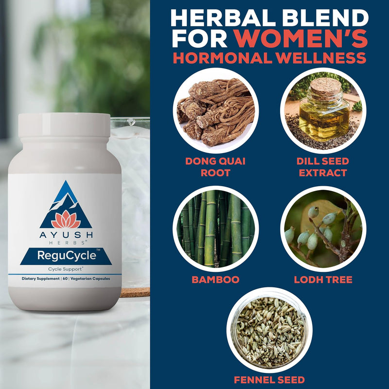 Ayush Herbs Regu-Cycle, Hormone Balance for Women, 60 Servings | Hormonal Support, Period Support & Relief, Reproductive Health, Regulate Menstrual Cycle, Ovarian Supplement