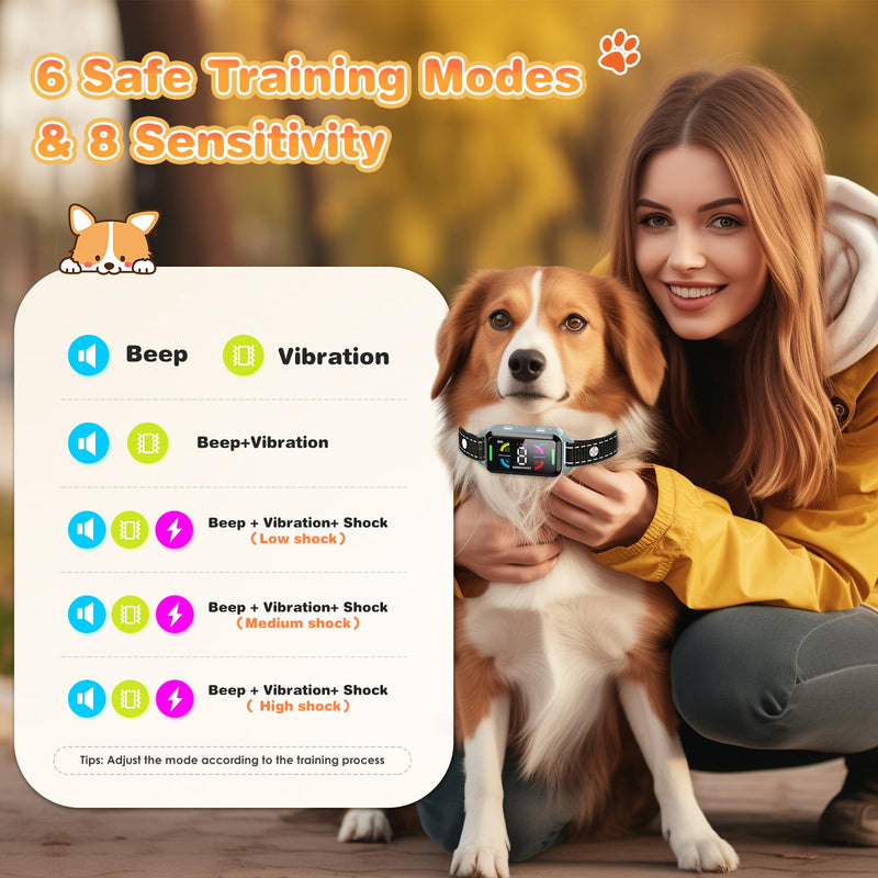 Dog Bark Collar, Anti Bark Collar for Large Medium Small Dogs, Smart Bark Collar with Beep Vibration and Optional Shock, IP67 Waterproof Anti Barking Deterrent Device with 8 Sensitivity Levels - BeesActive Australia
