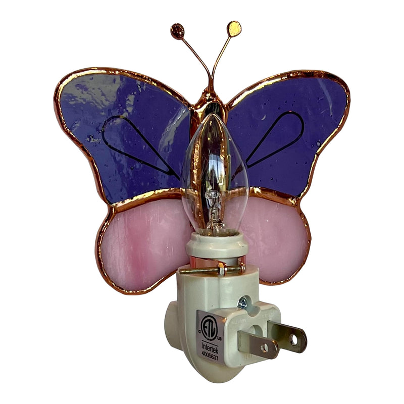 Gift Essentials Pink and Purple Butterfly Plug in Night Light - Stained Glass Nightlight with On/Off Rocker Switch - Includes One 4 Watt Replaceable Incandescent Warm Glow Bulb - BeesActive Australia