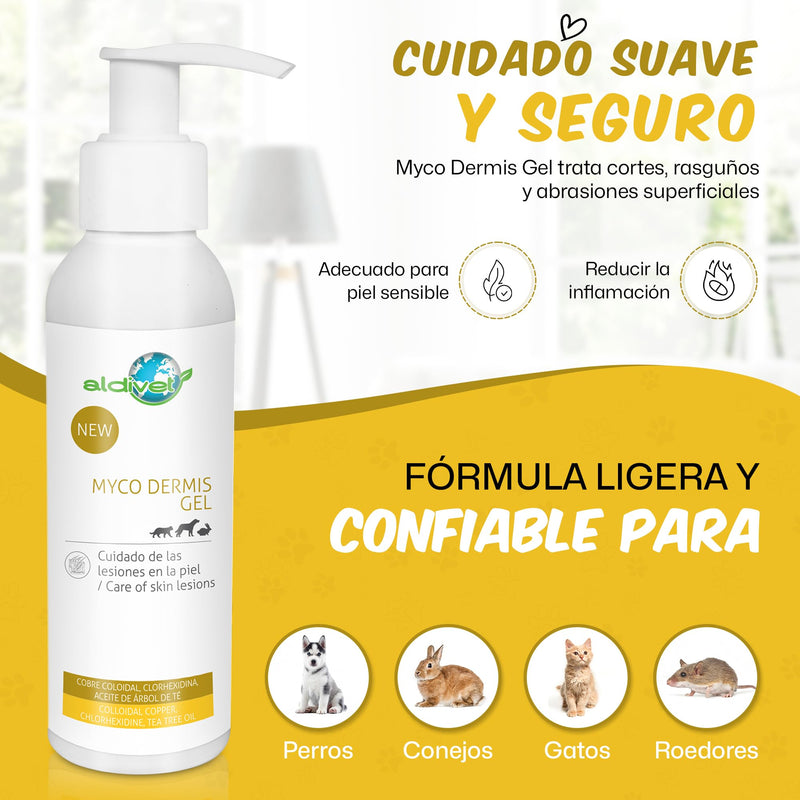 Aldivet Gel for the Care of Skin Injuries in Dogs Cats and Rodents - Natural Protective Barrier - Deep Hydration - Skin Regeneration - Antimicrobial Properties - 125ML