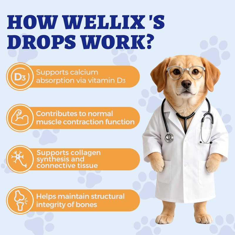 Wellix 4.06 fl oz Liquid Calcium Supplement for Dogs and Cats | Cat & Dog Calcium Supplement with Collagen & Vitamins for Whelping Dogs to Support Strong Bones, Muscles & Calcium Absorption