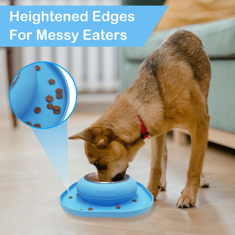 Petyouyou Spill Proof Dog Bowl with a Stainless Steel Bowl, No Splash Non-Skid Silicone Travel Bowl, Portable Foldable Pet Feeding Bowl，Food Dish，Water Bowl with Carabiner for Dogs, Cats & Pets,24oz - BeesActive Australia