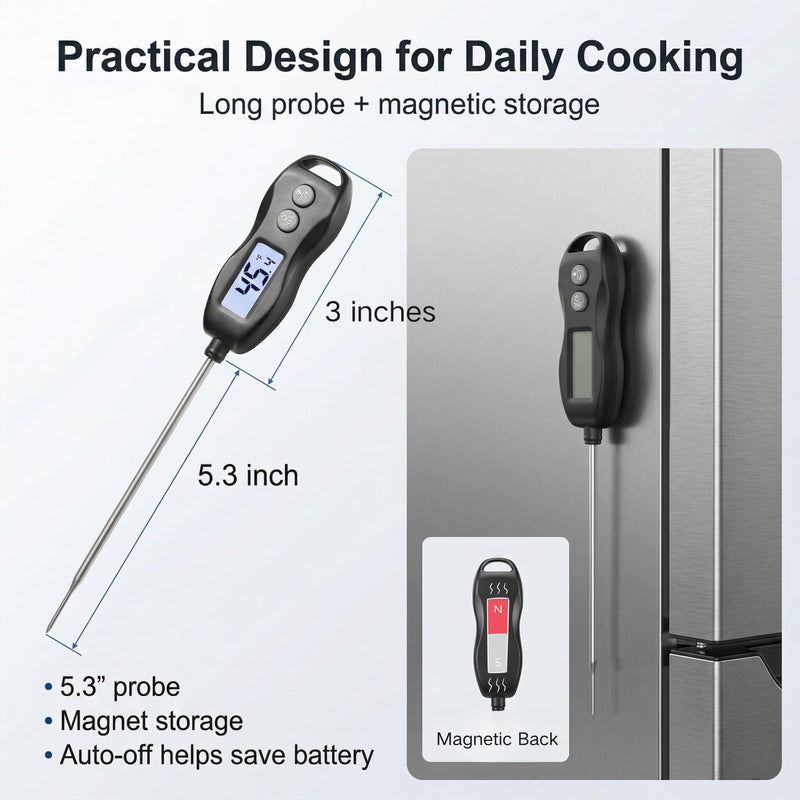 Meat Thermometer Digital with Backlight – Instant Read Food Thermometer Waterproof for Cooking BBQ Grilling Steak Bread Baking Turkey Candy Oil Liquid (Black) Black
